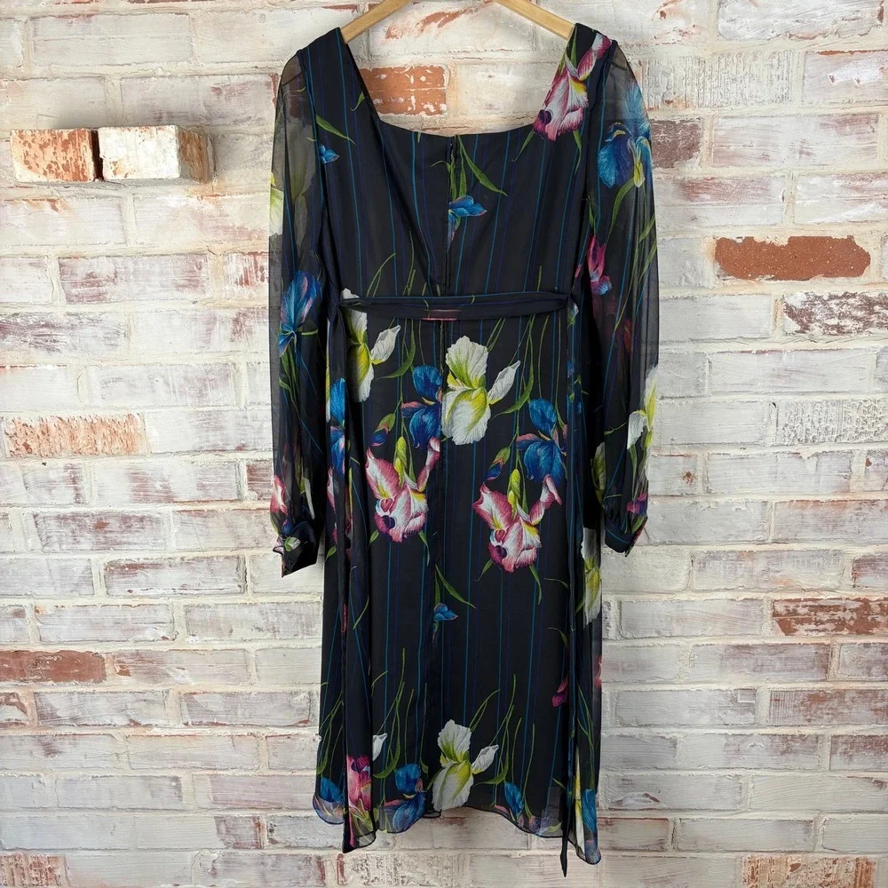 Vintage 1970s Chiffon Floral Dress Sheer Sleeve Romantic Prairie‎ Evening